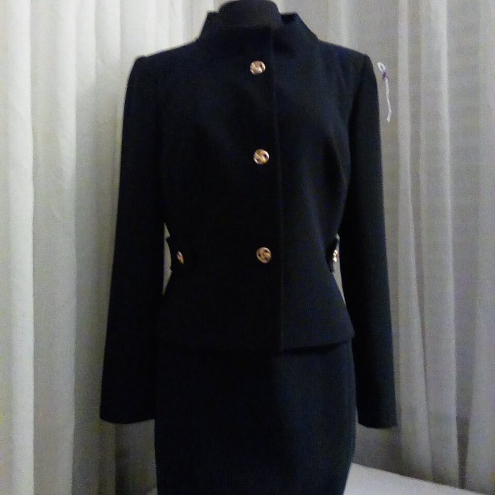 - 2-- Liz Clabourn  black career suit  with gold colored  buttons size 10